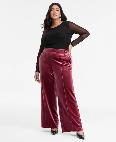 I.n.c. International Concepts Plus High-Rise Wide-Leg Velvet Pants, Created for Macy's