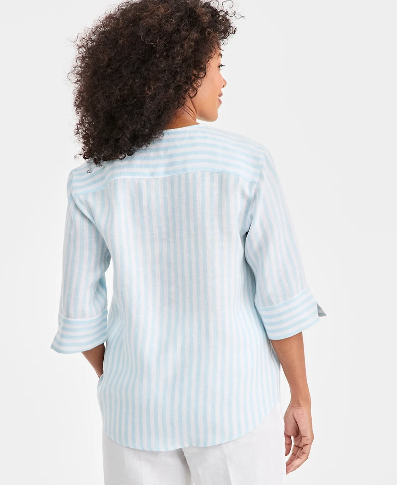 Charter Club Women's 100% Linen Front-Bib 3/4-Sleeve Blouse, Macy's Exclusive