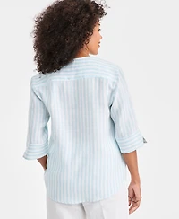 Charter Club Women's 100% Linen Front-Bib 3/4-Sleeve Blouse, Macy's Exclusive