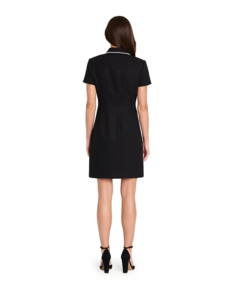 Tahari Asl Women's Imitation Pearl Trim Boucle Coat Dress