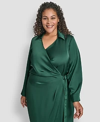 Dkny Plus Long Sleeve Surplice O-Ring Midi Dress