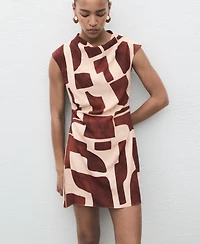 Mango Women's Draped Neck Printed Dress