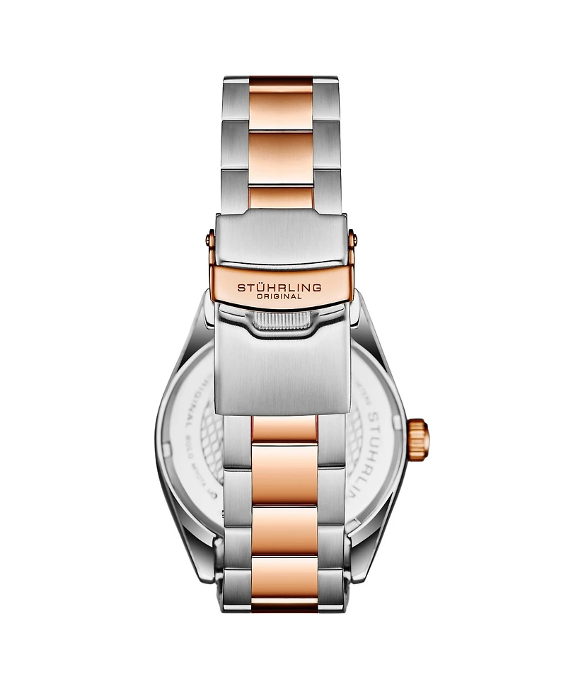 Stuhrling Vanguard 4069 Men s Quartz Watch – 42mm, Silver Dial, Rose Gold-Tone Bezel, Two-Tone Bracelet, Date, 100M Water Resistant