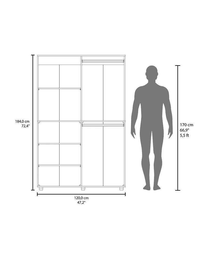 Brewster Wardrobe, 2 Doors, 6 Legs, 5 Shelves