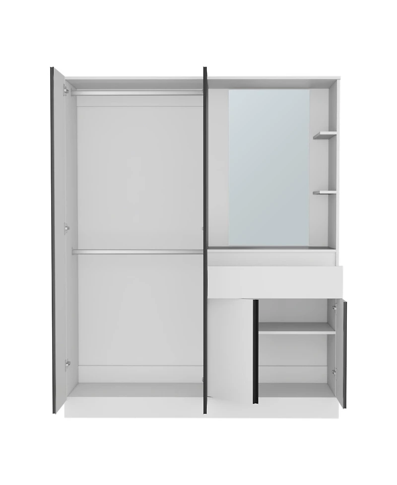 Depot E-Shop Everson Armoire, 4 Doors, 1 Drawer, 3 Shelves, 1 Mirror, White