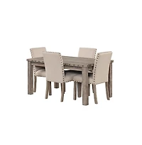 Farmhouse Dining Table Set for 4, Country Style Kitchen Table w/ 4 Upholstered Chairs, Rustic Vintage Dining Set for Family Meals