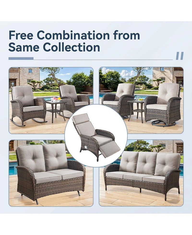 Gymojoy SleekArm Wicker 1-Piece Outdoor Chaise Lounge Chair, Patio Adjuestment Recliner with Olefin Cushion