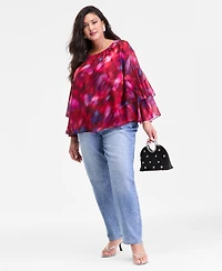 I.n.c. International Concepts Plus Printed Ruffle-Sleeve Top, Macy's Exclusive