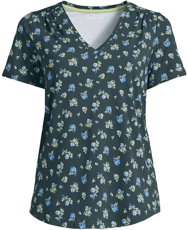 Lands' End Women's Plus Short Sleeve Lightweight Jersey Gathered Shoulder T-Shirt
