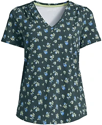 Lands' End Women's Plus Short Sleeve Lightweight Jersey Gathered Shoulder T-Shirt