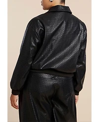 Eloquii Women's Basket Weave Faux Leather Bomber Jacket