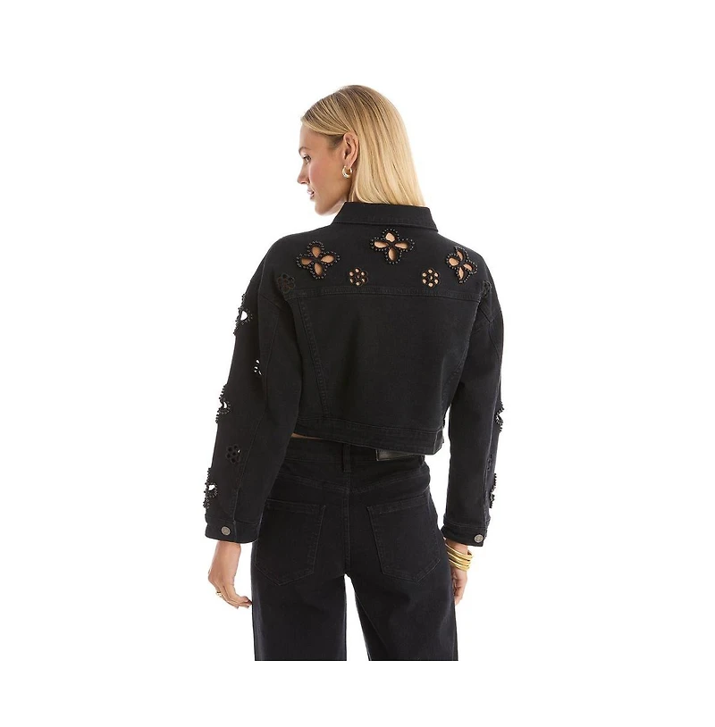 The Noli Shop Women's Kaia Pearl Jean Jacket - Black