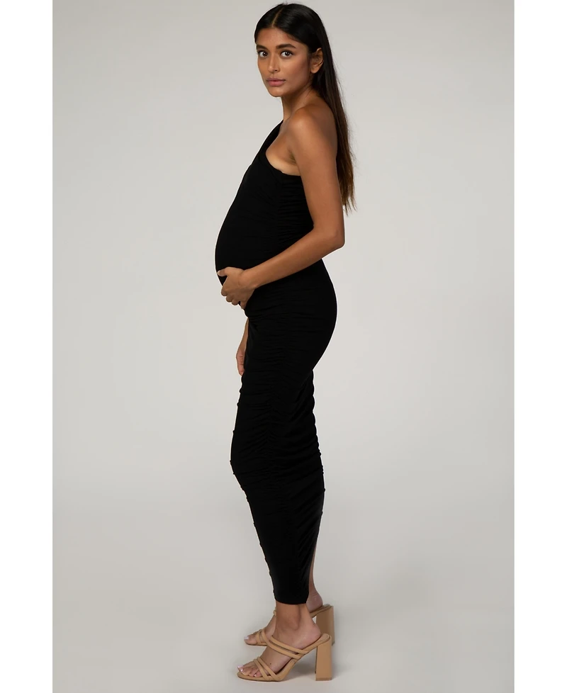 PinkBlush Black Ruched One Shoulder Maternity Dress