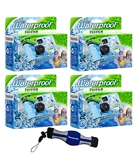 Fujifilm 4-pack QuickSnap 800 Waterproof 35mm One-Time-Use Disposable Camera, 27 Exposures with Panasonic Floating Camera Strap