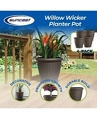 Suncast Willow 18" Diameter Decorative Wicker Patio Planter Pot, Java (4 Pack)