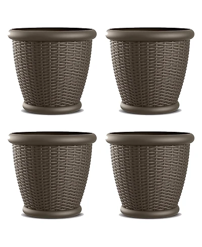 Suncast Willow 18" Diameter Decorative Wicker Patio Planter Pot, Java (4 Pack)