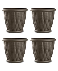 Suncast Willow 18" Diameter Decorative Wicker Patio Planter Pot, Java (4 Pack)