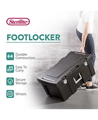 Sterilite Wheeled Footlocker, Plastic Utility Storage Container, Black