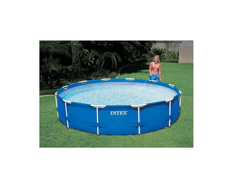 Intex 12ft x 30in Metal Frame Above Ground Round Family Swimming Pool Set & Pump