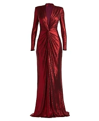 Tadashi Shoji Women's Ferrum Metallic Twist Drape Gown