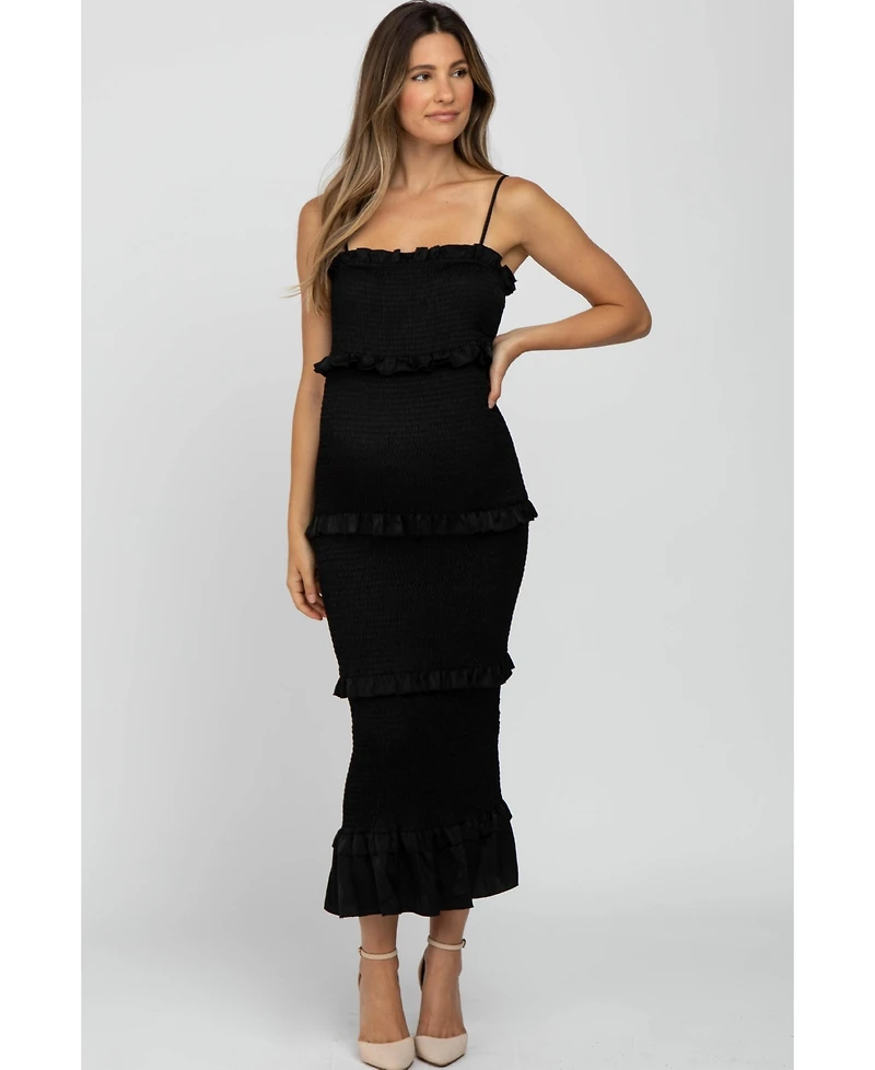 Pinkblush Maternity Olive Satin Smocked Fitted Midi Dress