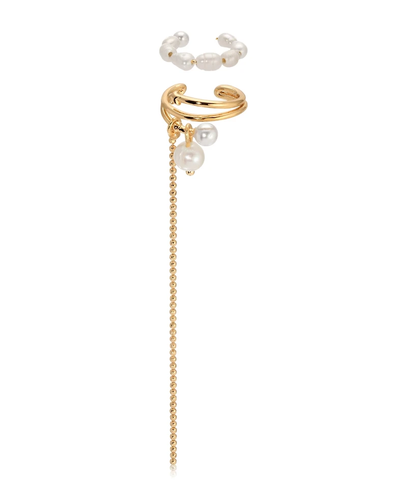 Ettika Cultivated Pearl Drama Gold Cuff Earrings Set