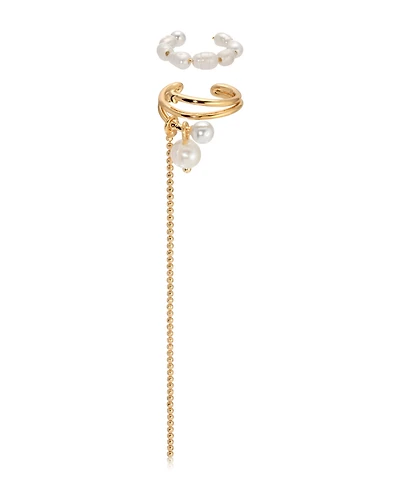 Ettika Cultivated Pearl Drama Gold Cuff Earrings Set