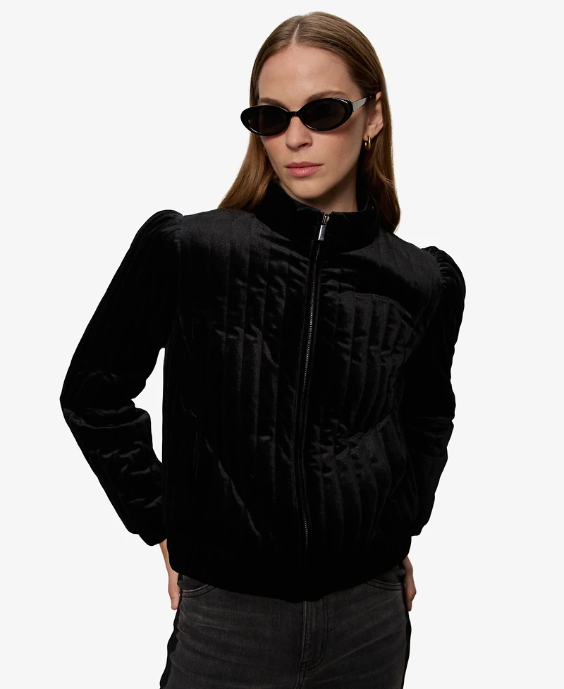 Sanctuary Women's Long Sleeve Quilted Velvet Jacket