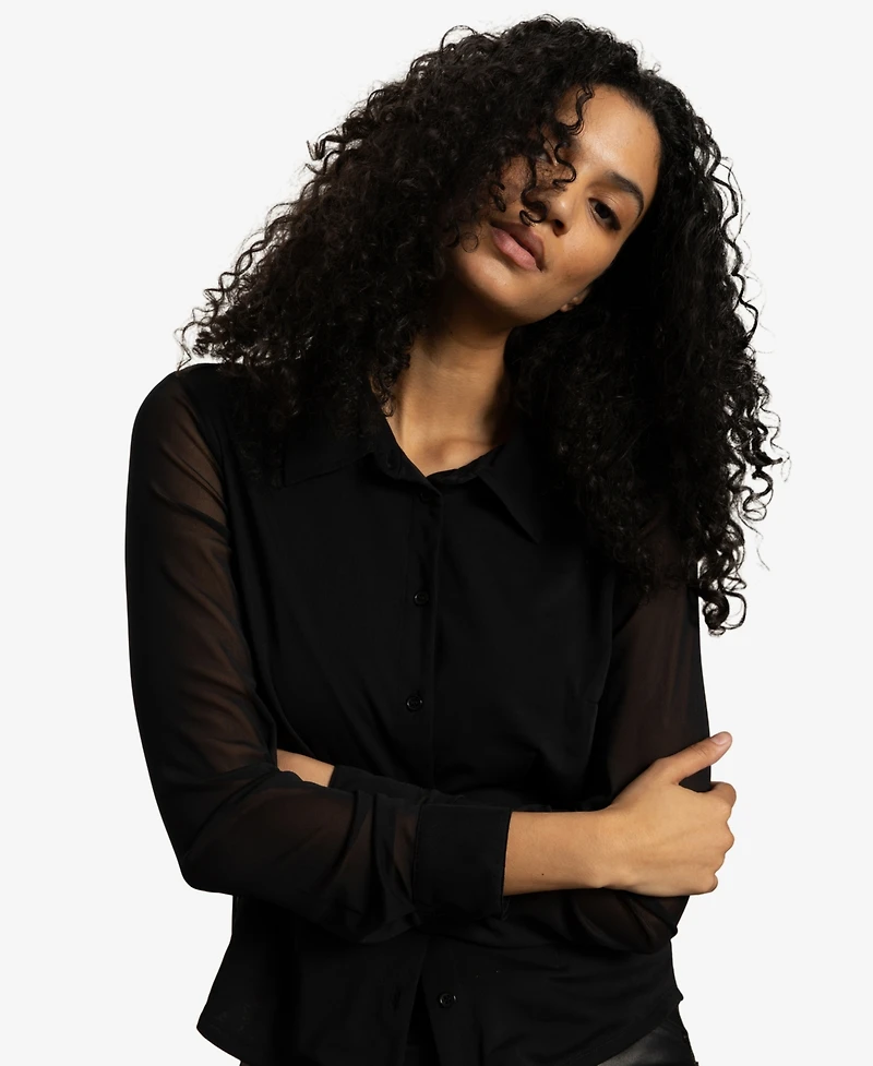 Sanctuary Women's Fitted Mesh Button Down Shirt