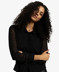 Sanctuary Women's Fitted Mesh Button Down Shirt