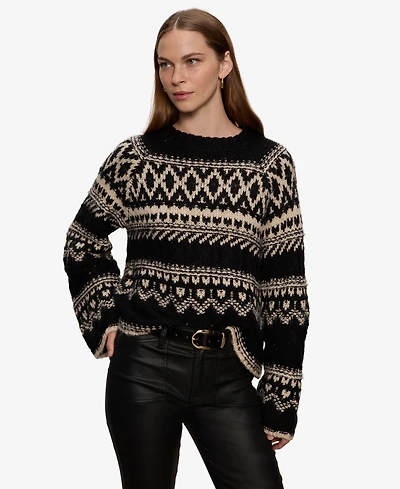 Sanctuary Women's Fair-Isle Crewneck Dropped-Shoulder Sweater