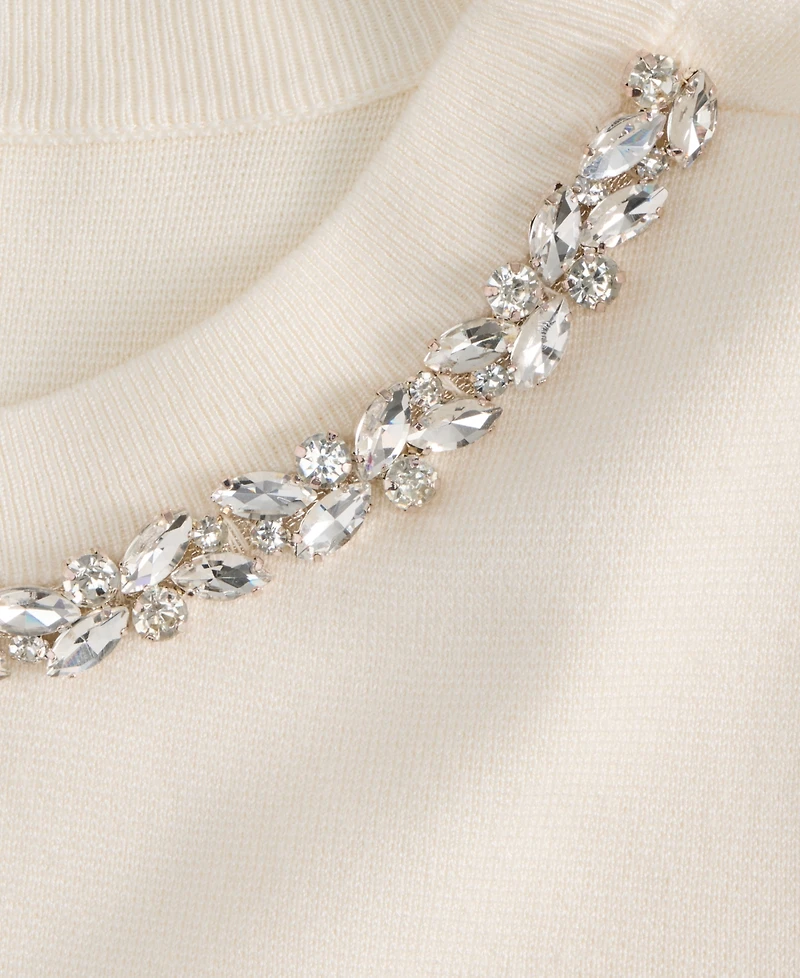 I.n.c. International Concepts Women's Short-Sleeve Embellished-Neck Sweater, Macy's Exclusive