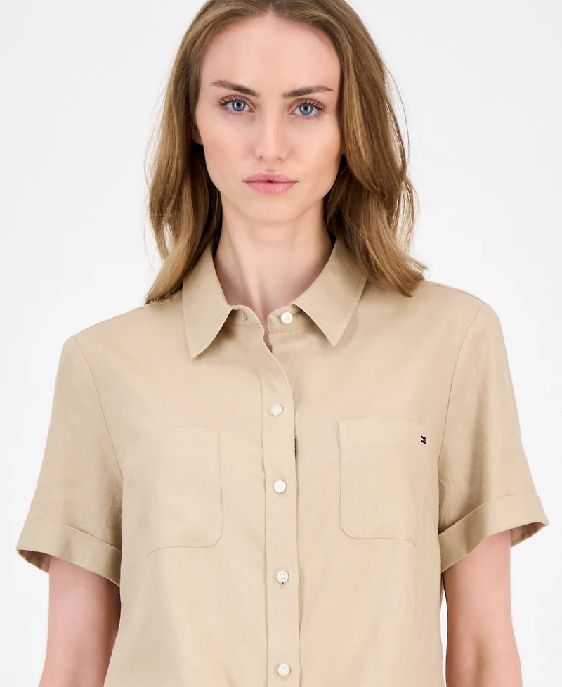 Tommy Hilfiger Women's Cuffed Short-Sleeve Camp Shirt