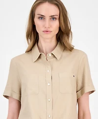 Tommy Hilfiger Women's Cuffed Short-Sleeve Camp Shirt