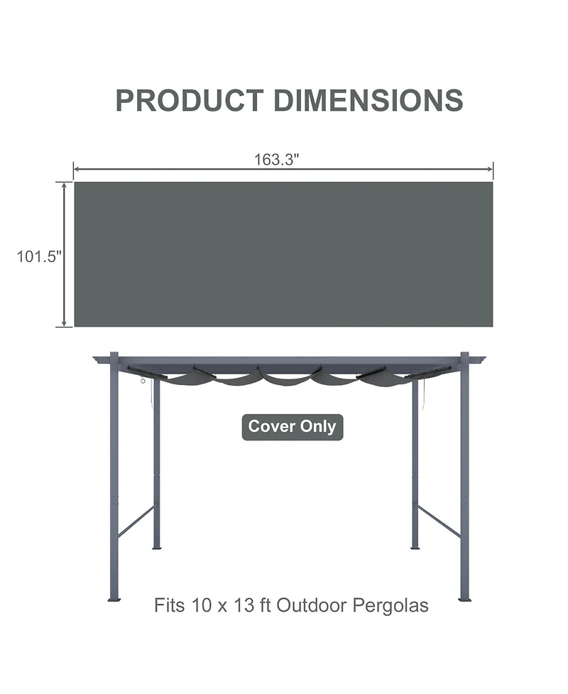 Aoodor Pergola Shade Cover for 10 x 13 ft Outdoor Pergola with Retractable Shade Canopy, Waterproof Shade Fabric for Outdoor Patio, Brown/Gray (Cover