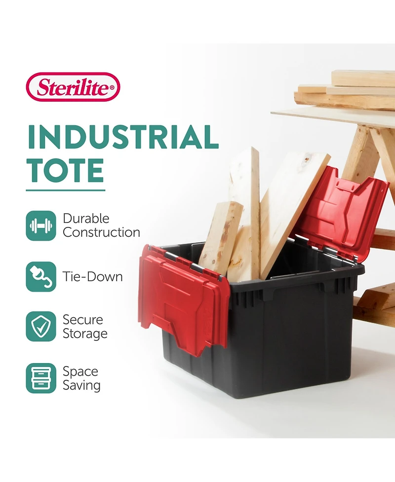 Sterilite 12 Gallon Hinged Lid Industrial Tote, Stackable Storage Bin, 6 Pack