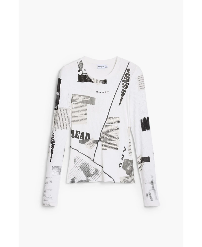 Desigual Women's Ribbed newspaper T-shirt