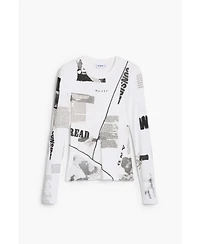 Desigual Women's Ribbed newspaper T-shirt