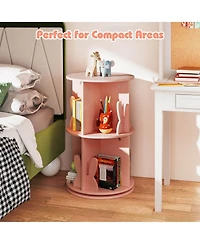 Costway Kids Rotating Bookshelf 2 Tier Freestanding 360° Revolving Display Storage Rack Pink