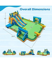 Gymax Inflatable Water Slide w/ 2 Long Slides Pool Climbing Walls 1100 W Blower