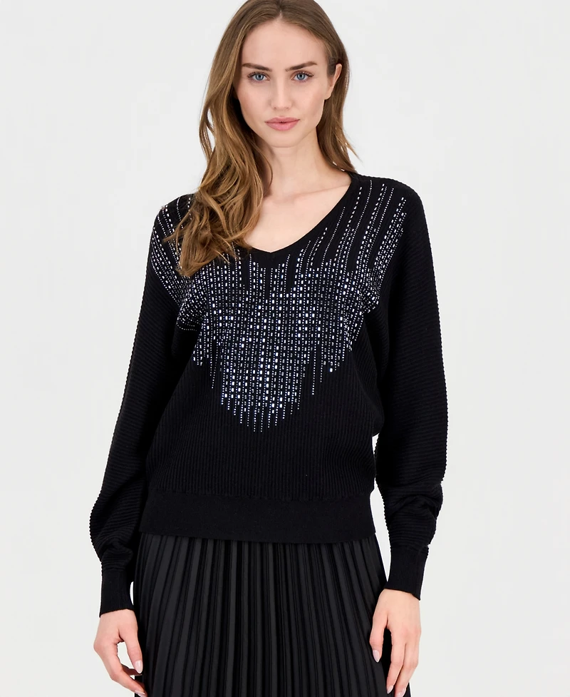 T Tahari Women's Embellished Dolman-Sleeve Sweater