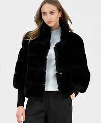 T Tahari Women's Mock Neck Faux-Fur Jacket