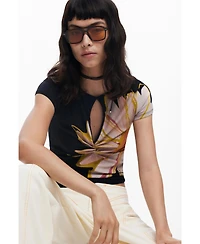 Desigual Women's Short-sleeve floral T-shirt with opening