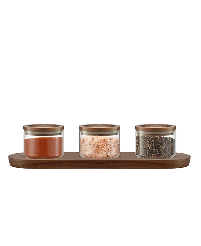 JoyJolt Holden Stackable Glass Storage Canister with Wood Lids and Tray