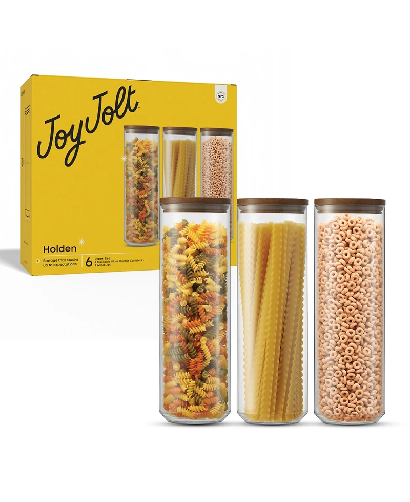 JoyJolt Holden Stackable Glass Storage Canister with Wood Lids, Set of 3