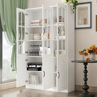 Famapy -Shelf Bookshelf Bookcase with Glass Doors