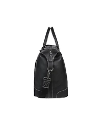 Aaron Leather Goods Full-Grain Black Leather Duffel Bag with Contrast Stitching, Adjustable Shoulder Strap, Metal Feet, and Spacious Interior –