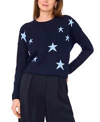 Vince Camuto Women's Cozy Crewneck Star-Print Dropped-Shoulder Sweater