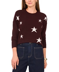 Vince Camuto Women's Cozy Crewneck Star-Print Dropped-Shoulder Sweater