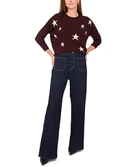Vince Camuto Women's Cozy Crewneck Star-Print Dropped-Shoulder Sweater